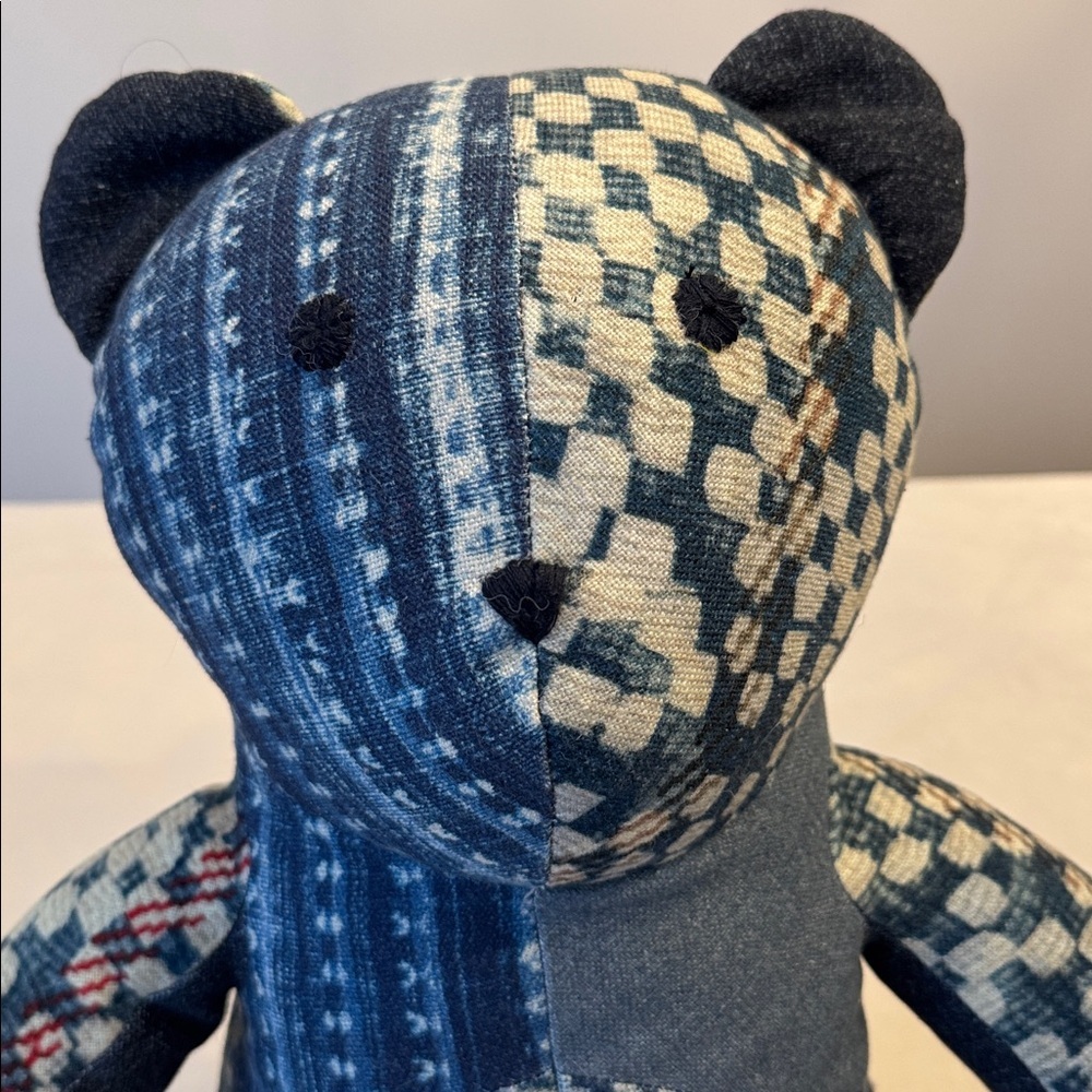 Pottery Barn Nelson Teddy Patchwork Pillow - Blue and Red - Picture 5 of 12